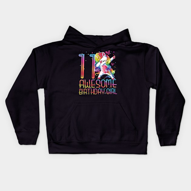 11th Birthday Girl 11 Years Old Awesome Unicorn Dabbing Bday Kids Hoodie by The Design Catalyst